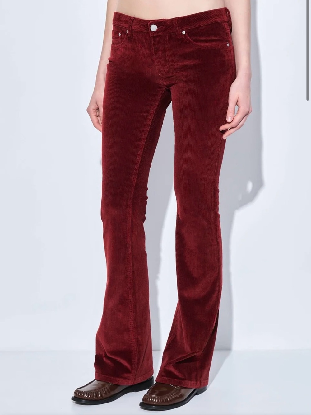 Seven7 Women's Burgundy/Red Low Rise Corduroy Skinny Flare Pants